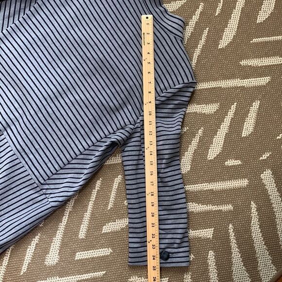 Cabi Grey And Navy Striped Hidden Button 3/4 Sleeve Coat Size L W/Shoulder Pads - Picture 17 of 17